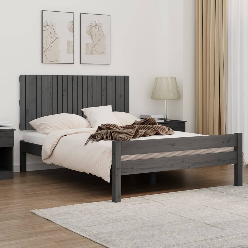 vidaXL Sängynpääty seinälle harmaa 140x3x60 cm täysi mänty